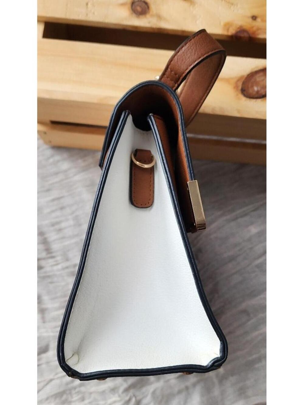 Dune London Colorblock Satchel Top Handle Bag Snakeskin Flap Brown White - Picture 5 of 11